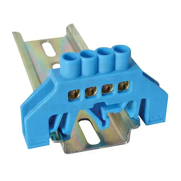 Autentický Tracon NPE-B6-4 Můstek na neutrální vodiče (N), izolovaný, modrý 230/400VAC, 63A, 6×9mm, 4P, IP20