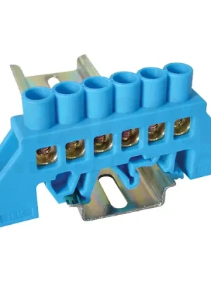 Tracon NPE-B8-6 Můstek na neutrální vodiče (N), izolovaný, modrý 230/400VAC, 100A, 8×12mm, 6P, IP20 Dokud Zásoby Vydrží