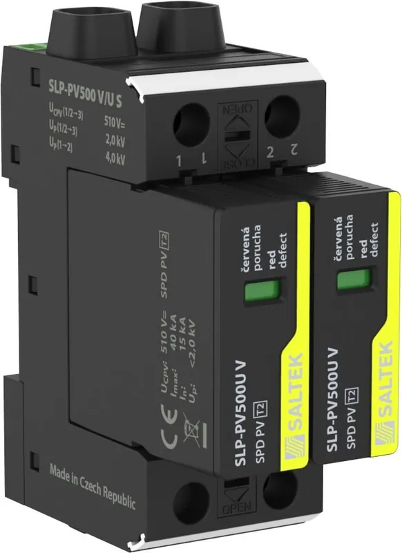 Novinka SALTEK Ochrana SLP-PV500 V/U S přepětí pro fotovoltaické systémy do 500V v DC 80kA