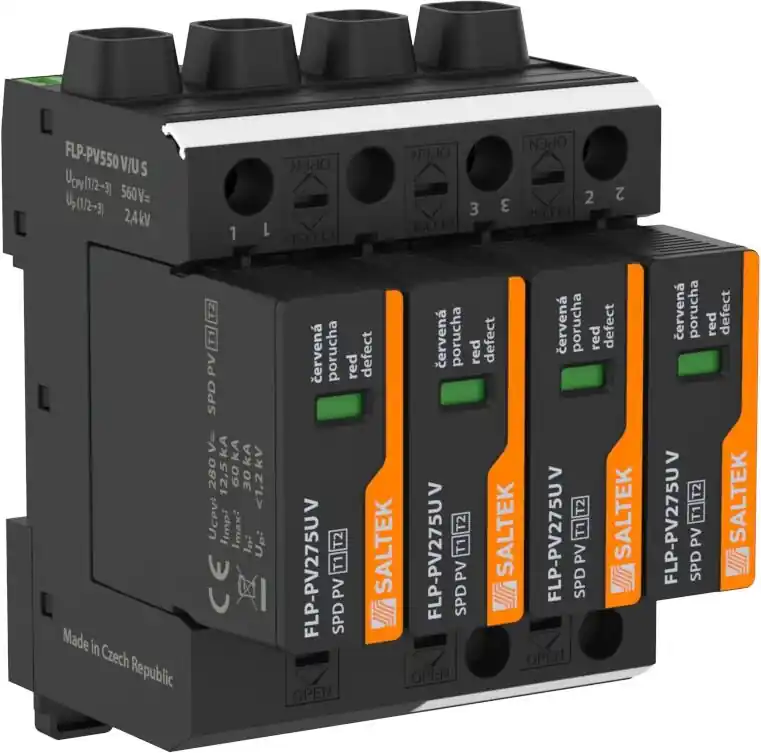 Dokud Zásoby Vydrží SALTEK Ochrana FLP-PV550 V/U S přepětí bleskových proudů a přepěti pro FVE systémy do 560V DC 25kA
